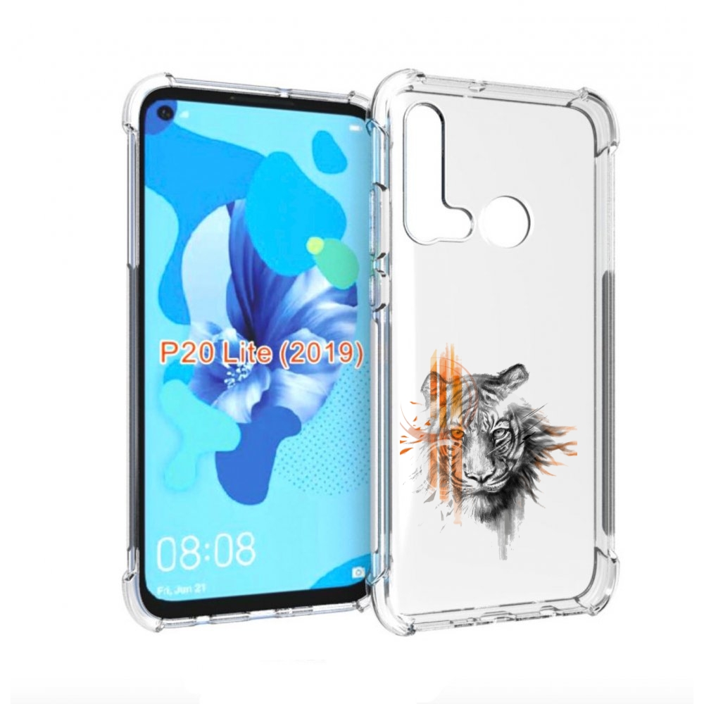 

Чехол бампер MyPads огненный тигр для Huawei P20 Lite (2019)., Прозрачный, Tocco