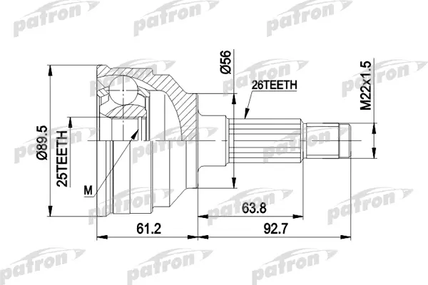 

ШРУС наружн к-кт 26x56x25 MAZDA: 626 9.87-92 PATRON PCV1059