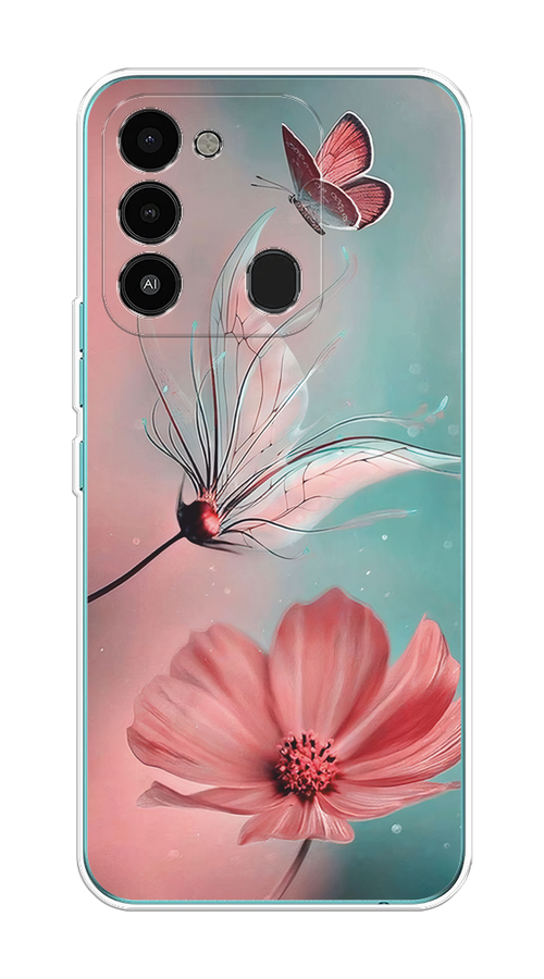 

Чехол на Tecno Spark Go 2022/8С/9 "Бабочка и цветок", Голубой;розовый, 302850-1