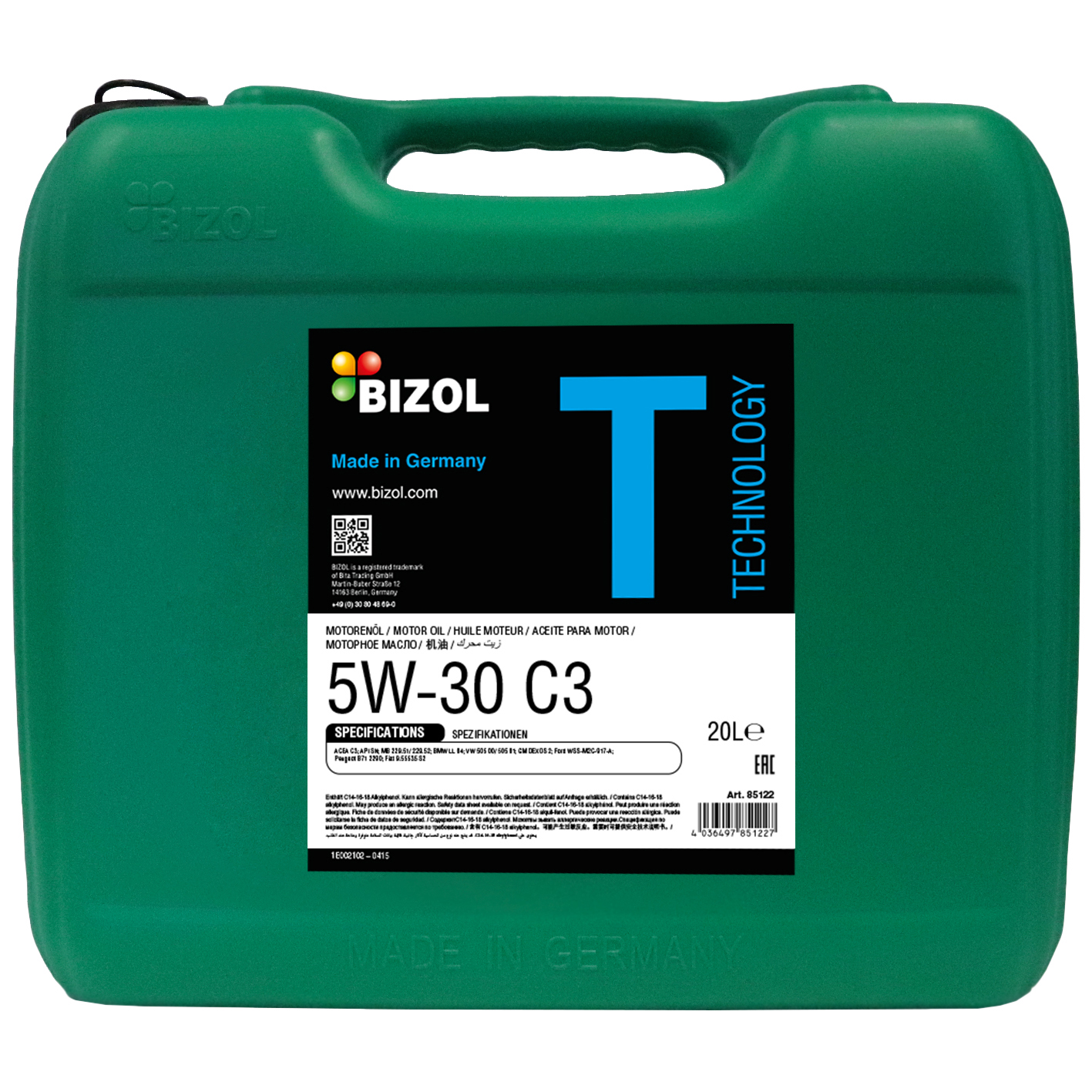 Моторное масло BIZOL Technology 5W-30 C3 синтетическое 5W30 20л