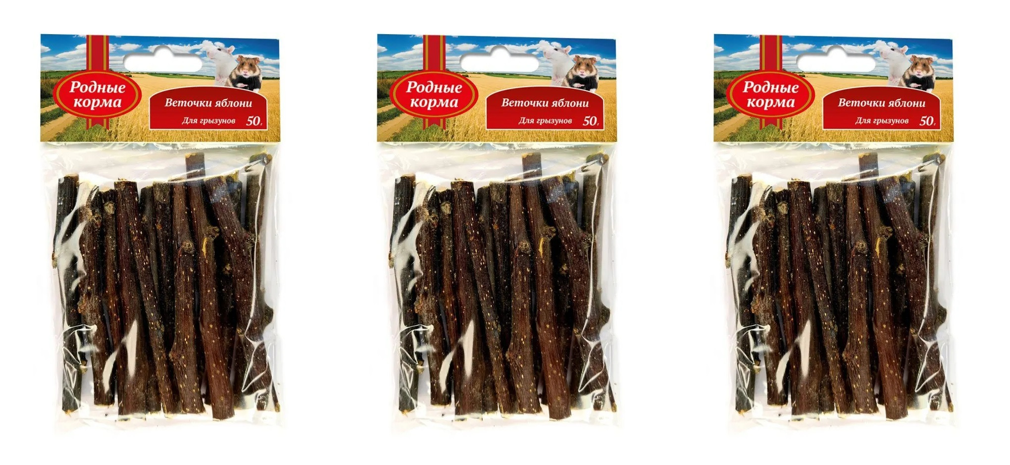 

Лакомство для грызунов Родные корма Веточки яблони, 3 шт по 50 г, правильный рацион