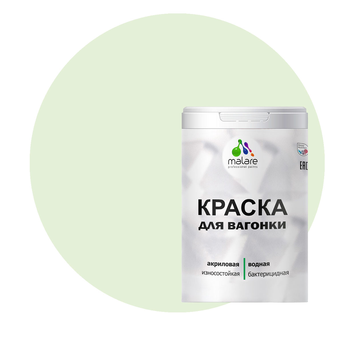 

Краска Malare для вагонки и любых деревянных поверхностей, светло-зеленый, 1 кг, Malare-7