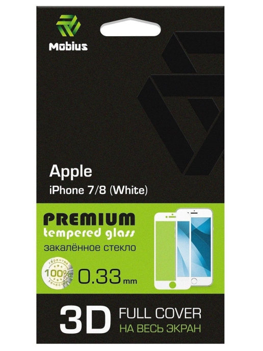 

Защитное стекло MOBIUS для iPhone 7/8 3D Full Cover White (4232-205), iPhone 7/8 3D Full Cover White