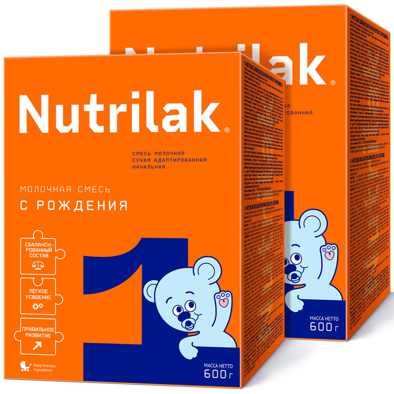 Молочная смесь Nutrilak 1, с 0 до 6 мес., Нутрилак, 600 г. (2 штуки) молочная смесь nutrilak premium 1 нутрилак с рождения без пальмового масла 600 г 2 шт