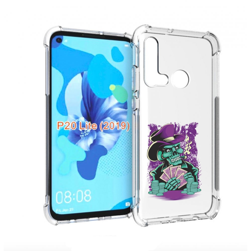 

Чехол бампер MyPads зеленый череп с картами для Huawei P20 Lite, Прозрачный, Tocco