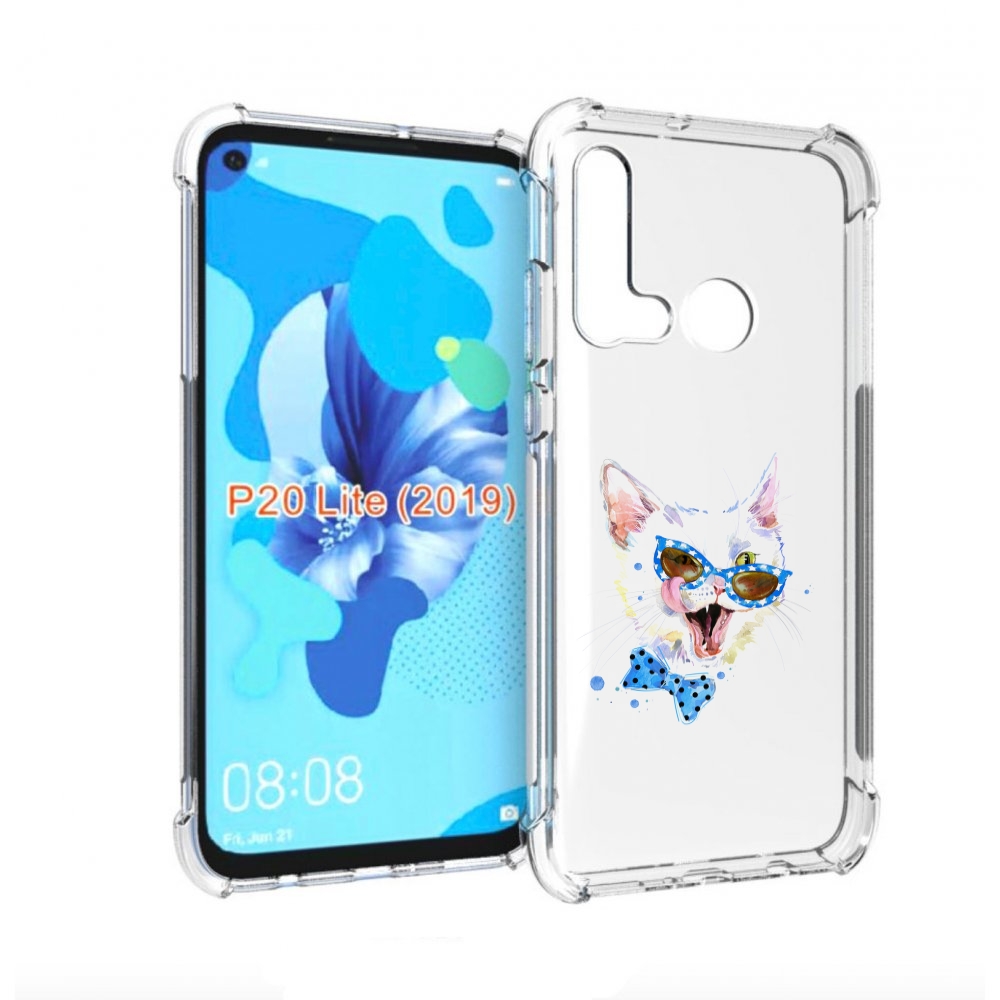 

Чехол бампер MyPads белый кот для Huawei P20 Lite (2019)., Прозрачный, Tocco