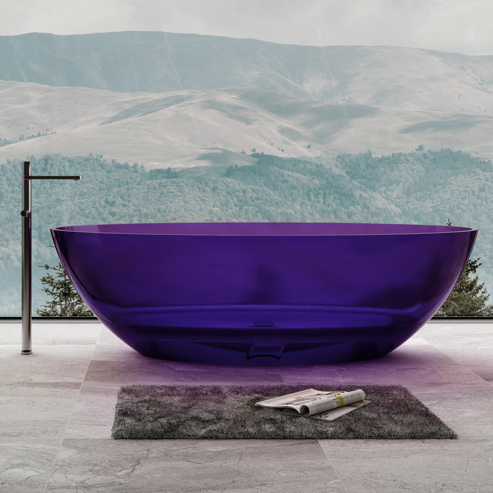 Прозрачная ванна ABBER Kristall AT9702Amethyst фиолетовая миска с нескользящим основанием с ными полосками 470 мл фиолетовая