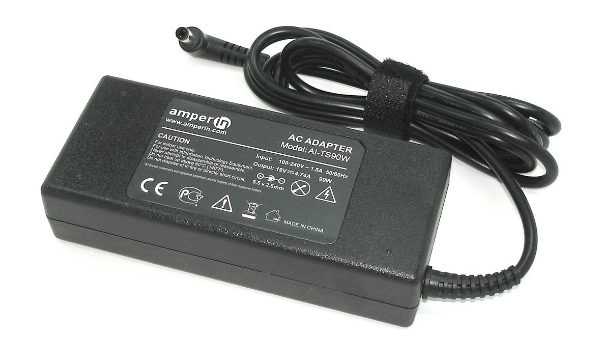 фото Блок питания (сетевой адаптер) amperin ai-ts90w для ноутбуков toshiba 19v 4.74a 5.5x2.5mm