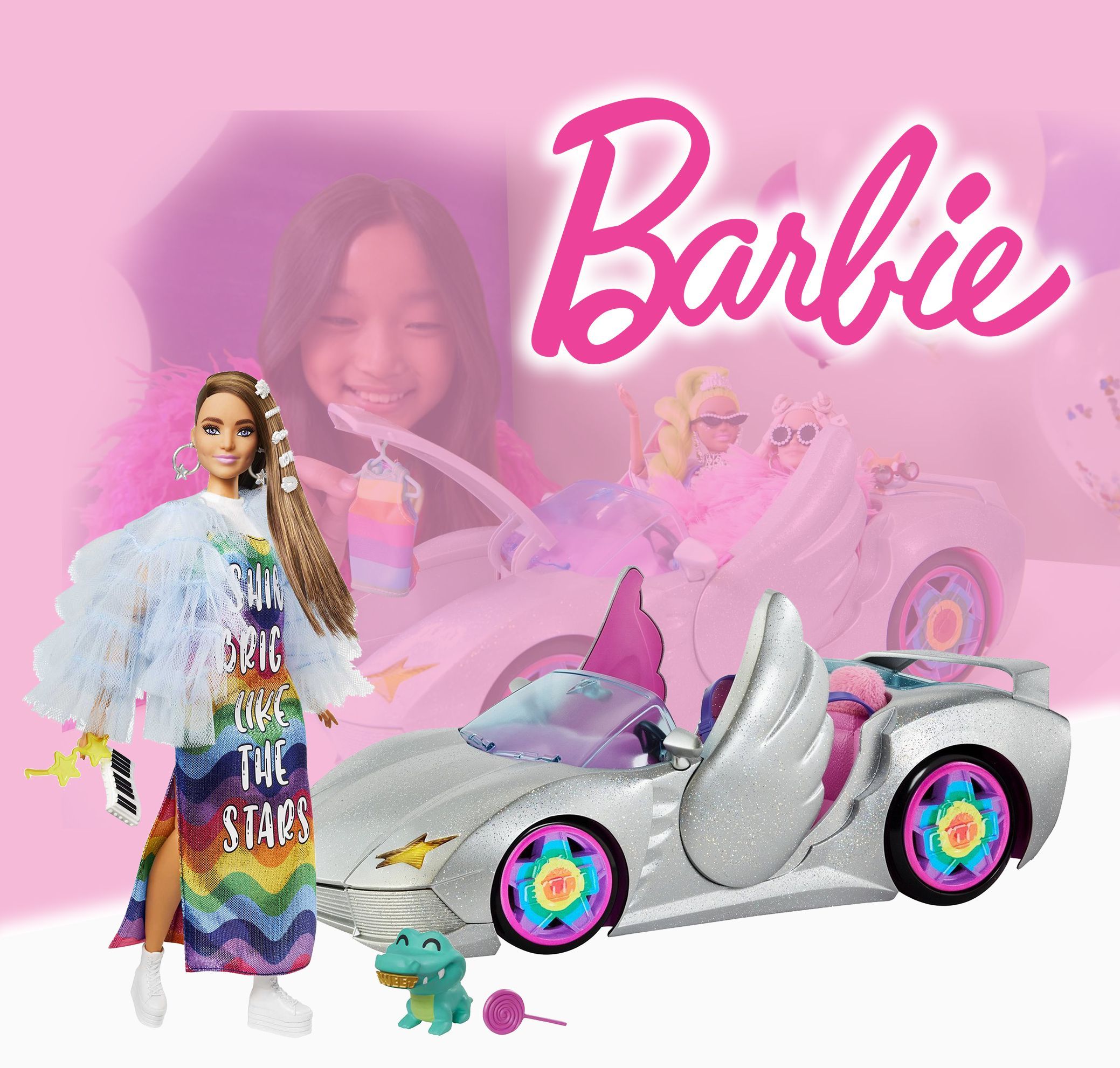 Игровой набор кукла Barbie Extra GYJ78 в радужном платье и Машина мечты Barbie Extra HDJ47 кукла mattel barbie серия большой город большие мечты вторая солистка gyj24