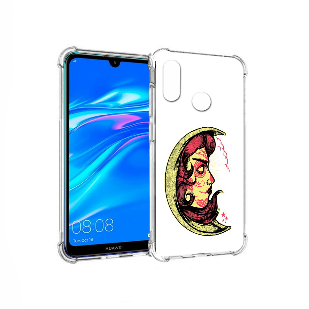 

Чехол MyPads Tocco для Huawei Y9 желтый полумесяц с лицом девушки (PT227091.35.346), Прозрачный, Tocco