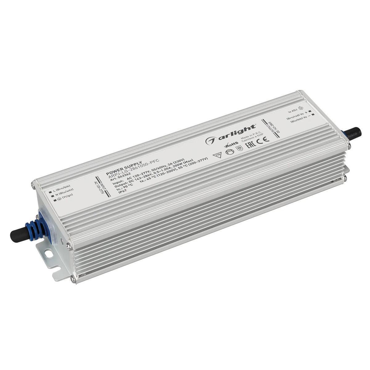 

Блок питания Arlight ARPJ-LG-2861050-PFC 200W, 143-286V, 0.5-1.05A 043362, Белый