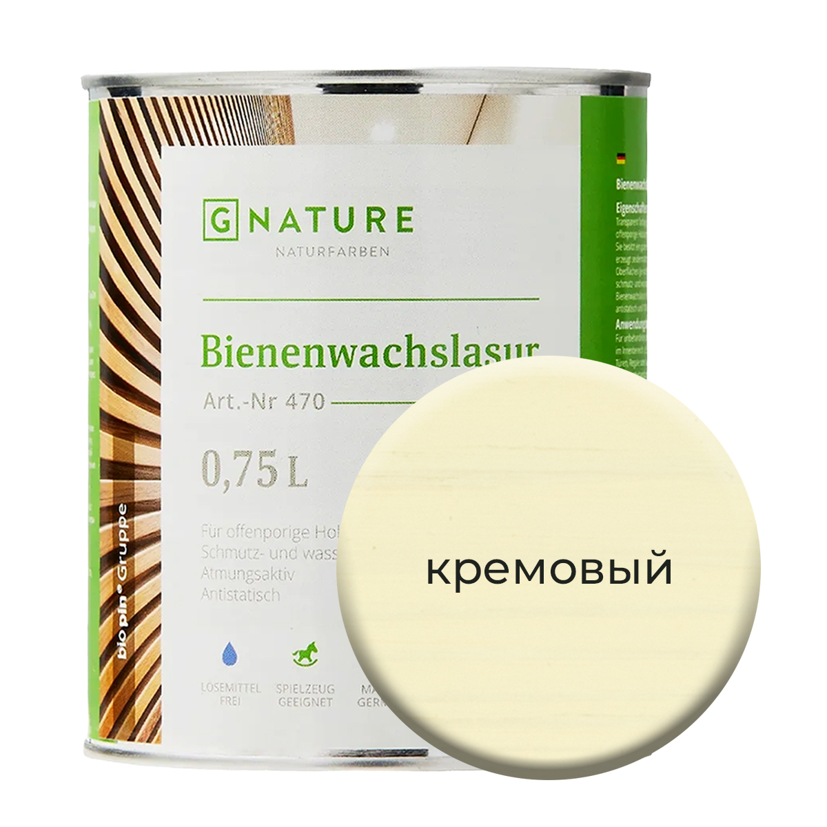 

Лазурь по дереву Gnature 471 с пчелиным воском 0,75 л Кремовый, Желтый
