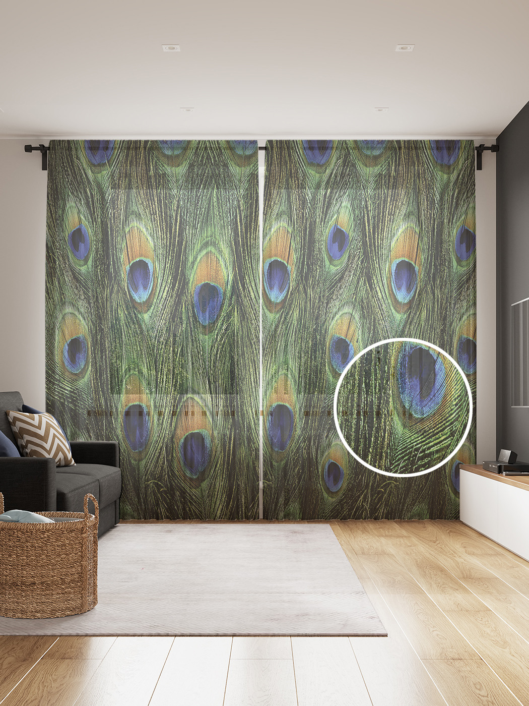 

Фототюль JoyArty "Перьевая стенка", 145x265см (2 полотна со шторной лентой + 50 крючков), Перьевая стенка