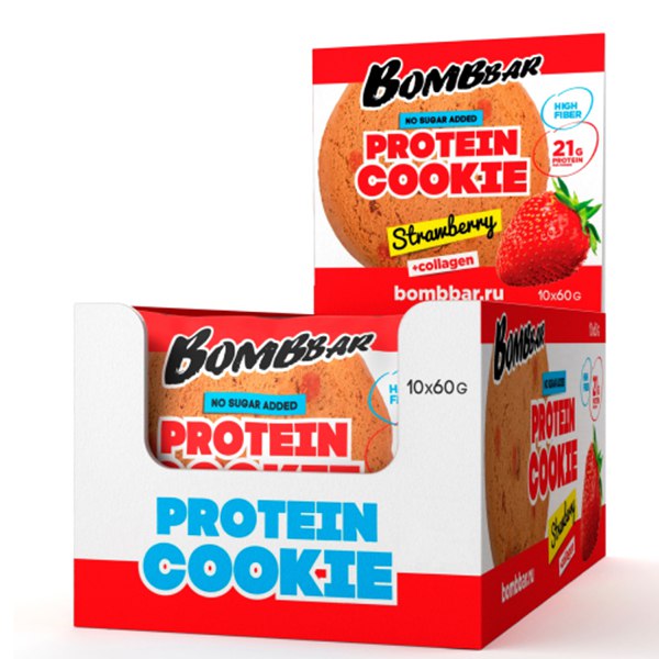 

Протеиновое печенье с коллагеном Bombbar Proteim Cookie, Клубника, 10 шт по 60 г, Protein Cookie + Collagen