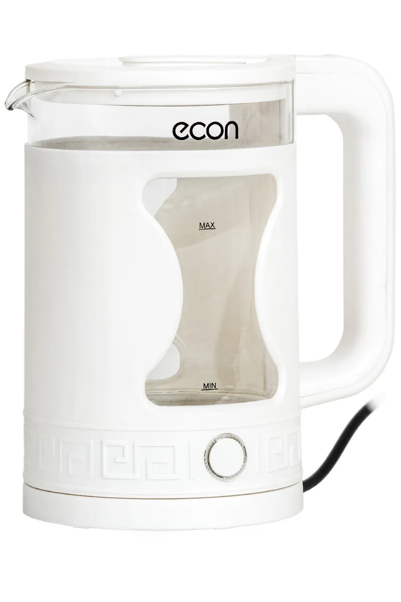 Чайник электрический ECON ECO-1505KE 1.5 л белый чайник электрический econ eco 1505ke белый 1 5 л 1500 вт скрытый нагревательный элемент стекло пластик