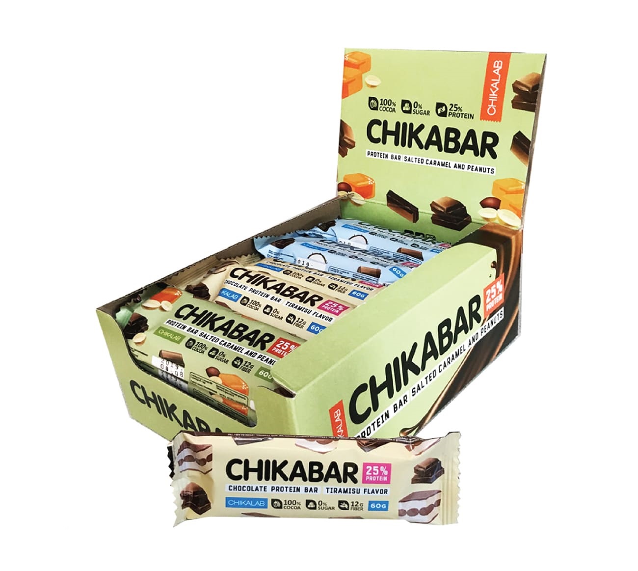 фото Chikalab протеиновый батончик chikabar в шоколаде с начинкой без сахара - ассорти (20 шт)