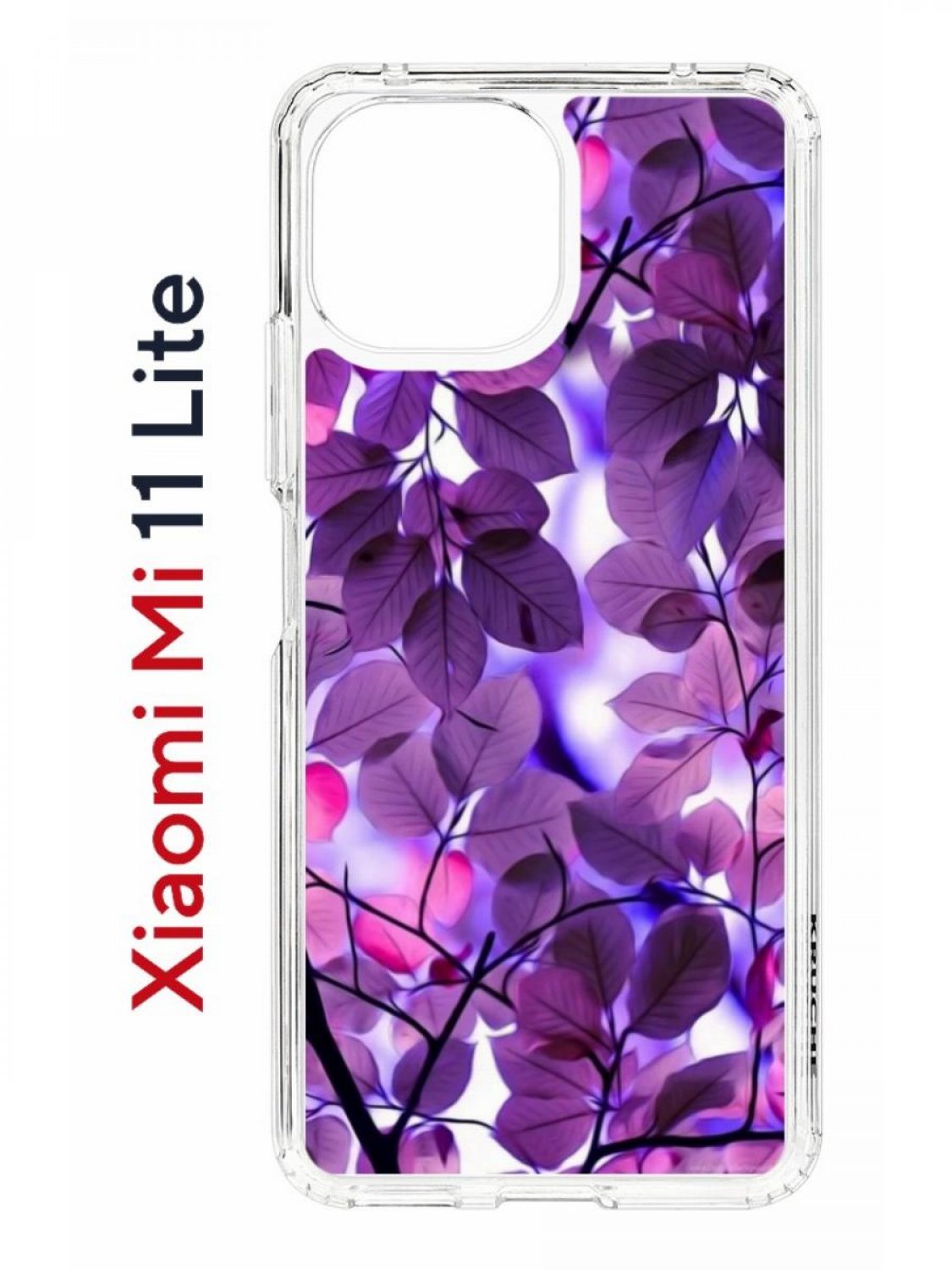 Чехол на Xiaomi Mi 11 Lite Kruche Print Purple leaves,противоударный бампер с принтом