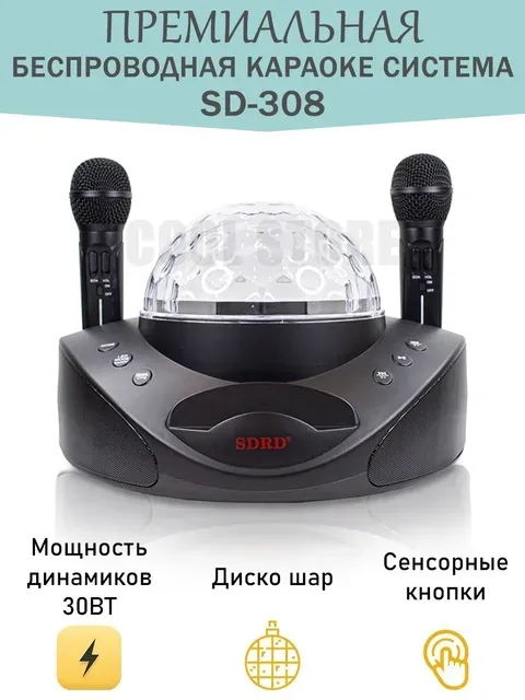 

Беспроводная караоке система с двумя микрофонами SDRD SD-308 Черный