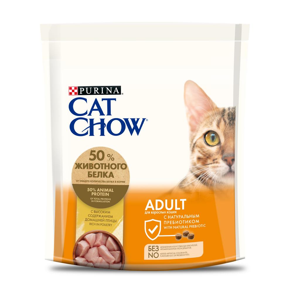 фото Сухой корм для кошек cat chow adult, домашняя птица, 0,4кг