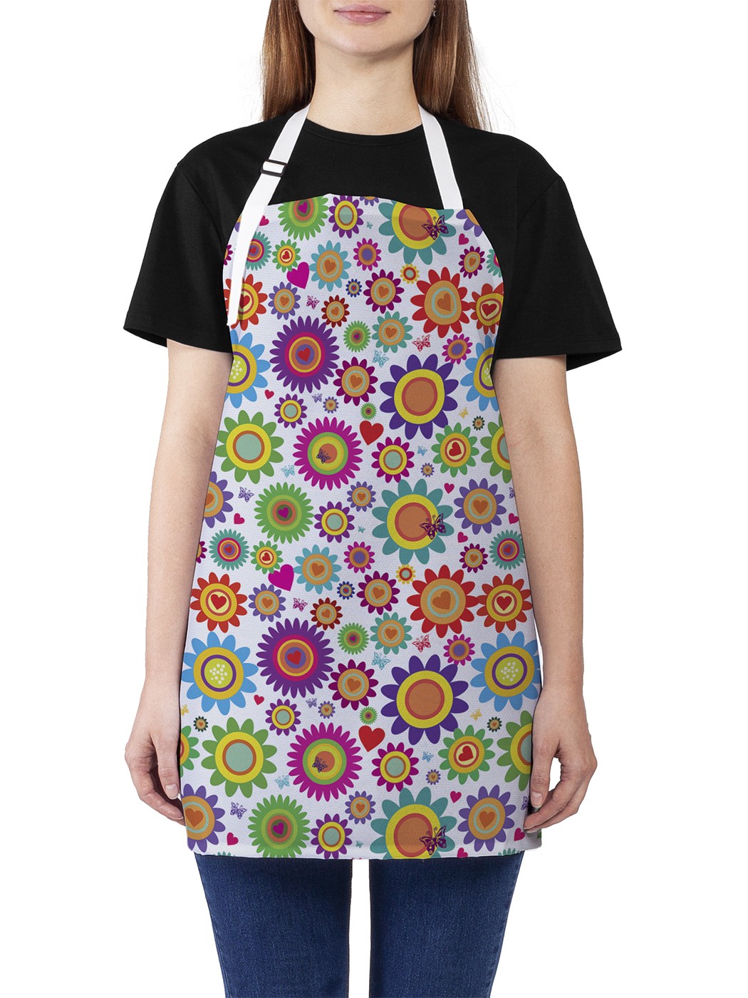 фото Фартук женский joyarty для готовки "цветочные диски", универсальный размер
