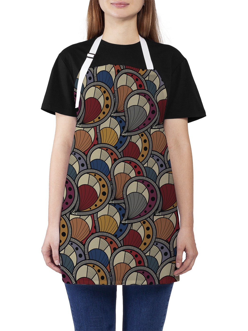 

Фартук женский JoyArty для готовки "Пейсли дудл", универсальный размер, Бежевый