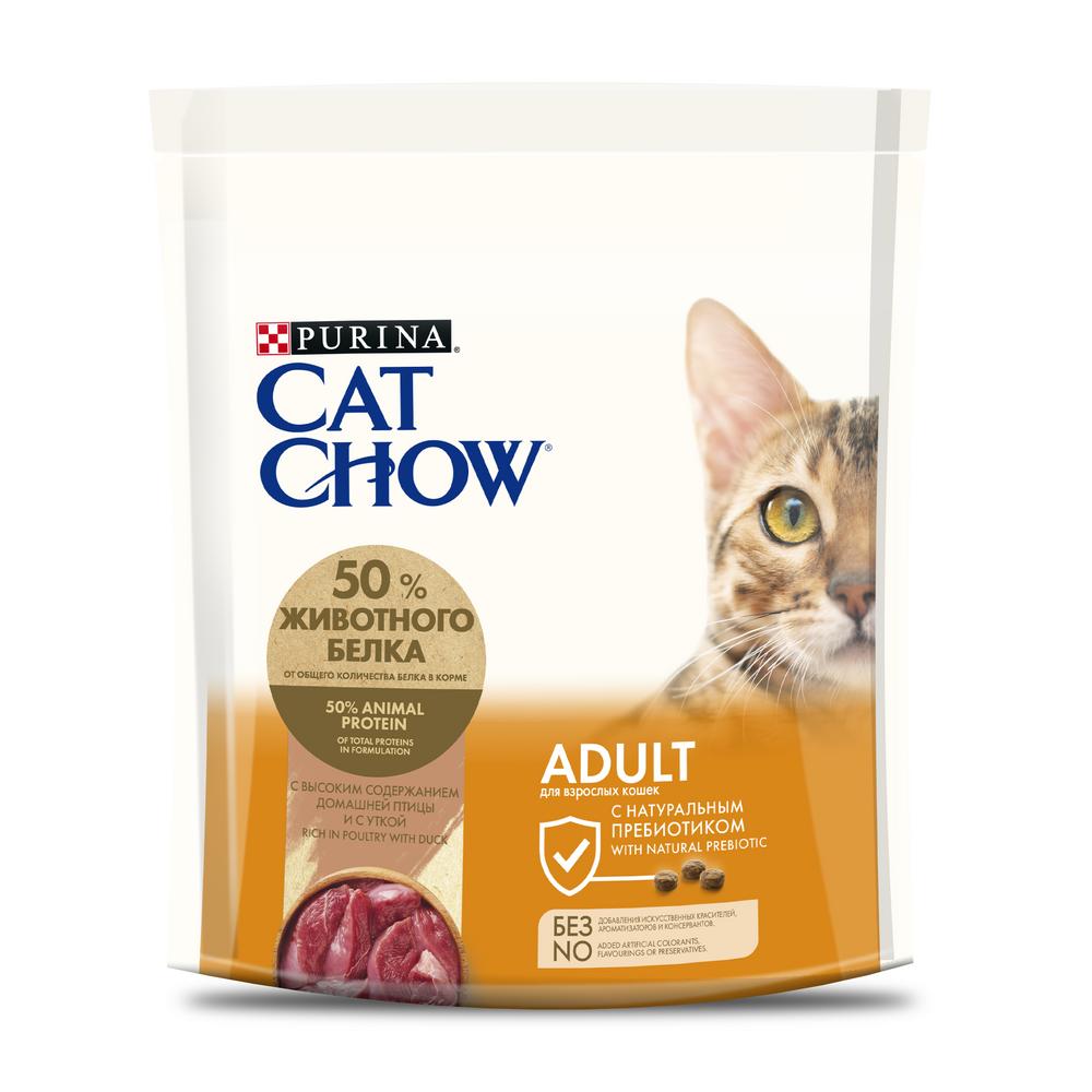 фото Сухой корм для кошек cat chow adult, утка, 0,4кг