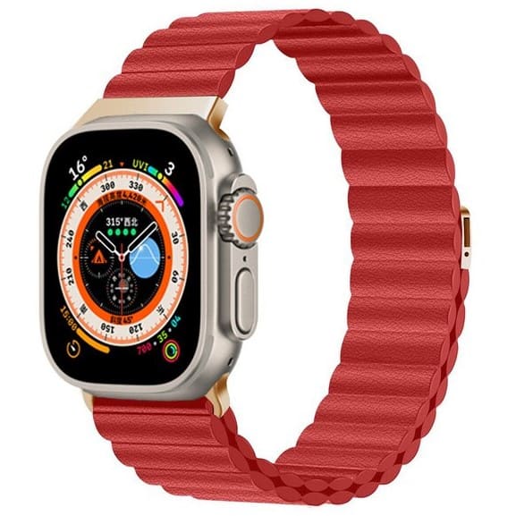 Ремешок кожаный Leather Loop Ultra для Apple Watch 42/44/45/49 мм, на магните, красный