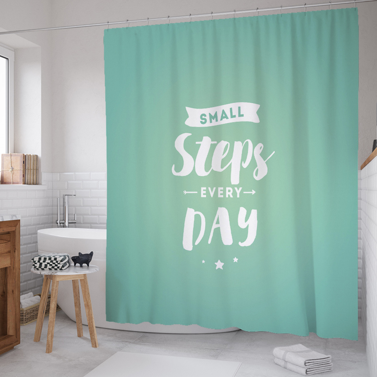 

Штора для ванной JoyArty "Звездные шаги" из сатена, 180х200 см с крючками, Зеленый, Звездные шаги