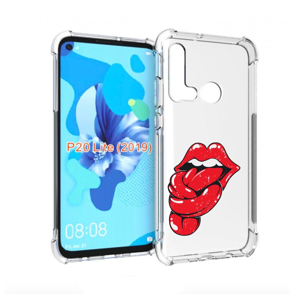 

Чехол бампер MyPads яркие губы с языком для Huawei P20 Lite (201, Прозрачный, Tocco