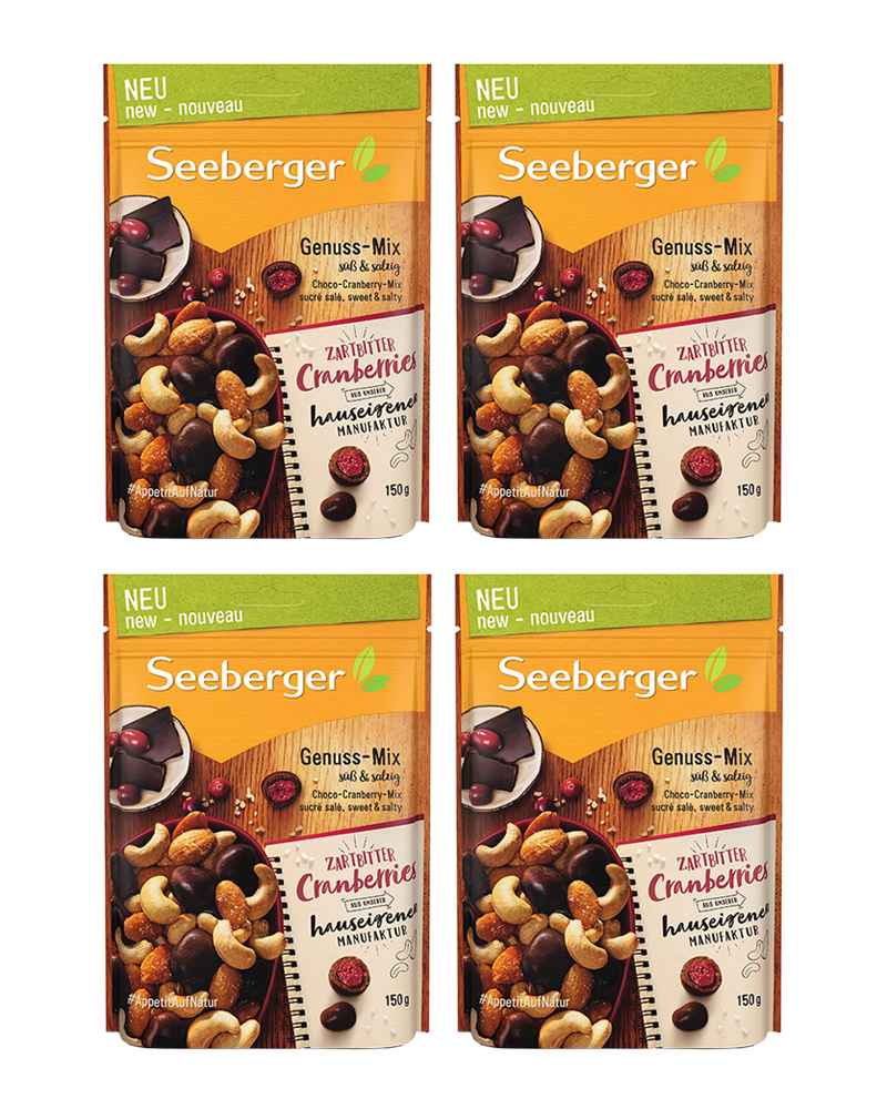 Смесь Seeberger кешью, клюквы в темном шоколаде, сладких и соленых ядер миндаля 150г - 4шт