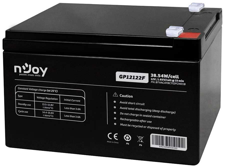 Аккумулятор для ИБП NJOY GP12122F black 12 А/ч 12 В