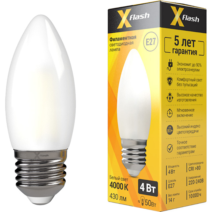 

X-Flash Лампочка светодиодная XF-E27-FLM-С35-4W-4000K-230V арт.48526