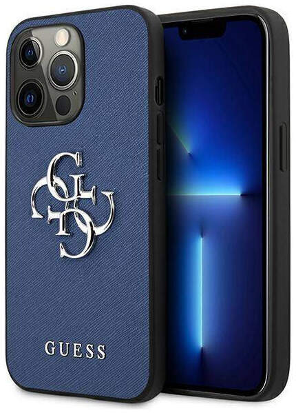 фото Чехол cg mobile guess pu saffiano 4g big metal logo hard для iphone 13 pro, синий