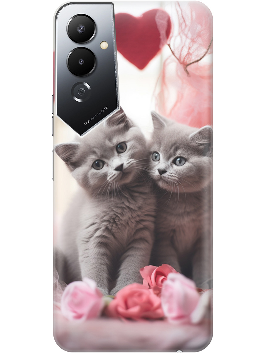 

Силиконовый чехол на Tecno Pova 4 с рисунком "Котики и сердечки", Красный;серый, 20000595