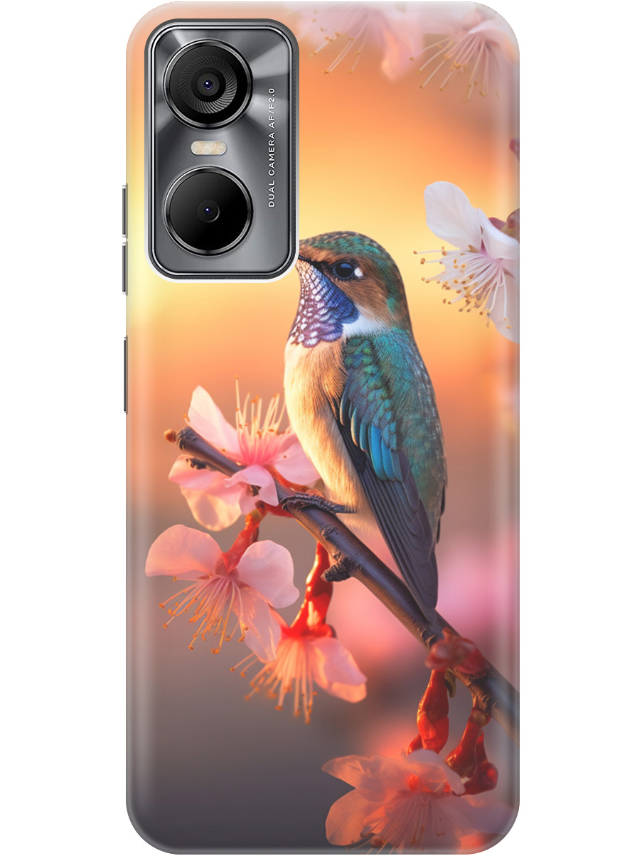 

Силиконовый чехол на Tecno Pop 6 Pro с рисунком "Птичка и закат", Желтый;красный, 20001039