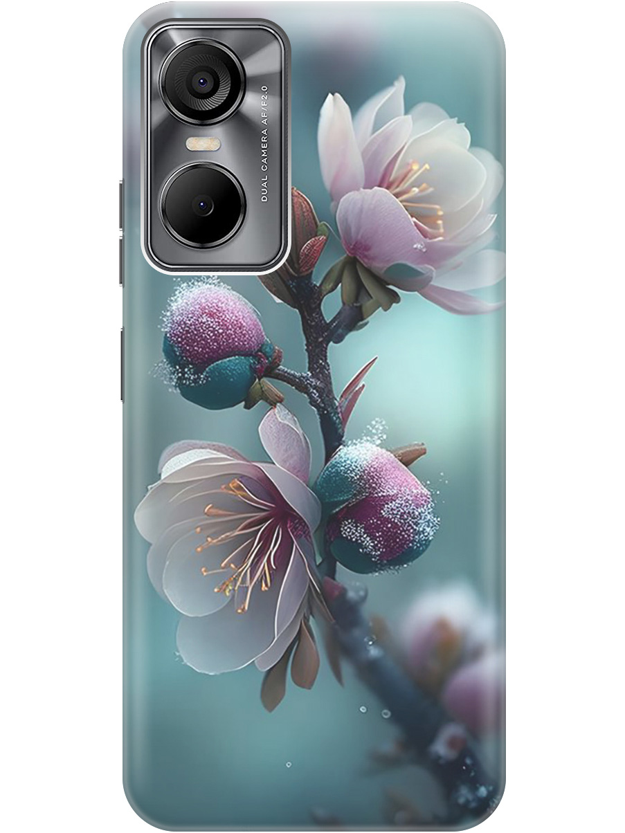 

Силиконовый чехол на Tecno Pop 6 Pro с рисунком "Распускающиеся бутоны", Белый;голубой, 20001039