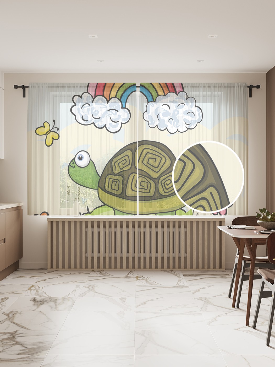 

Фототюль JoyArty "Радуга над черепахой" 145x180см, 2 полотна, лента, 50 крючков, Радуга над черепахой