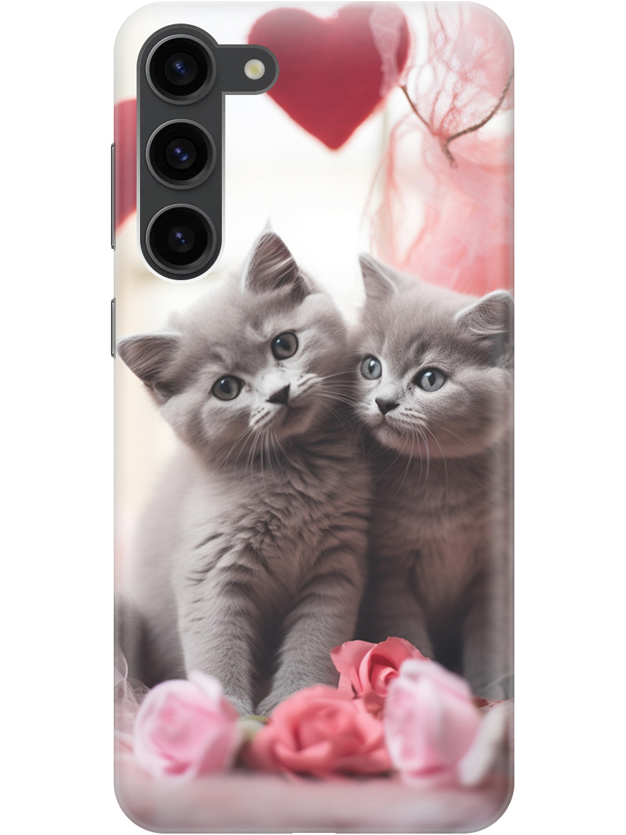 

Силиконовый чехол на Samsung Galaxy S23+ с рисунком "Котики и сердечки", Красный;серый, 20000659