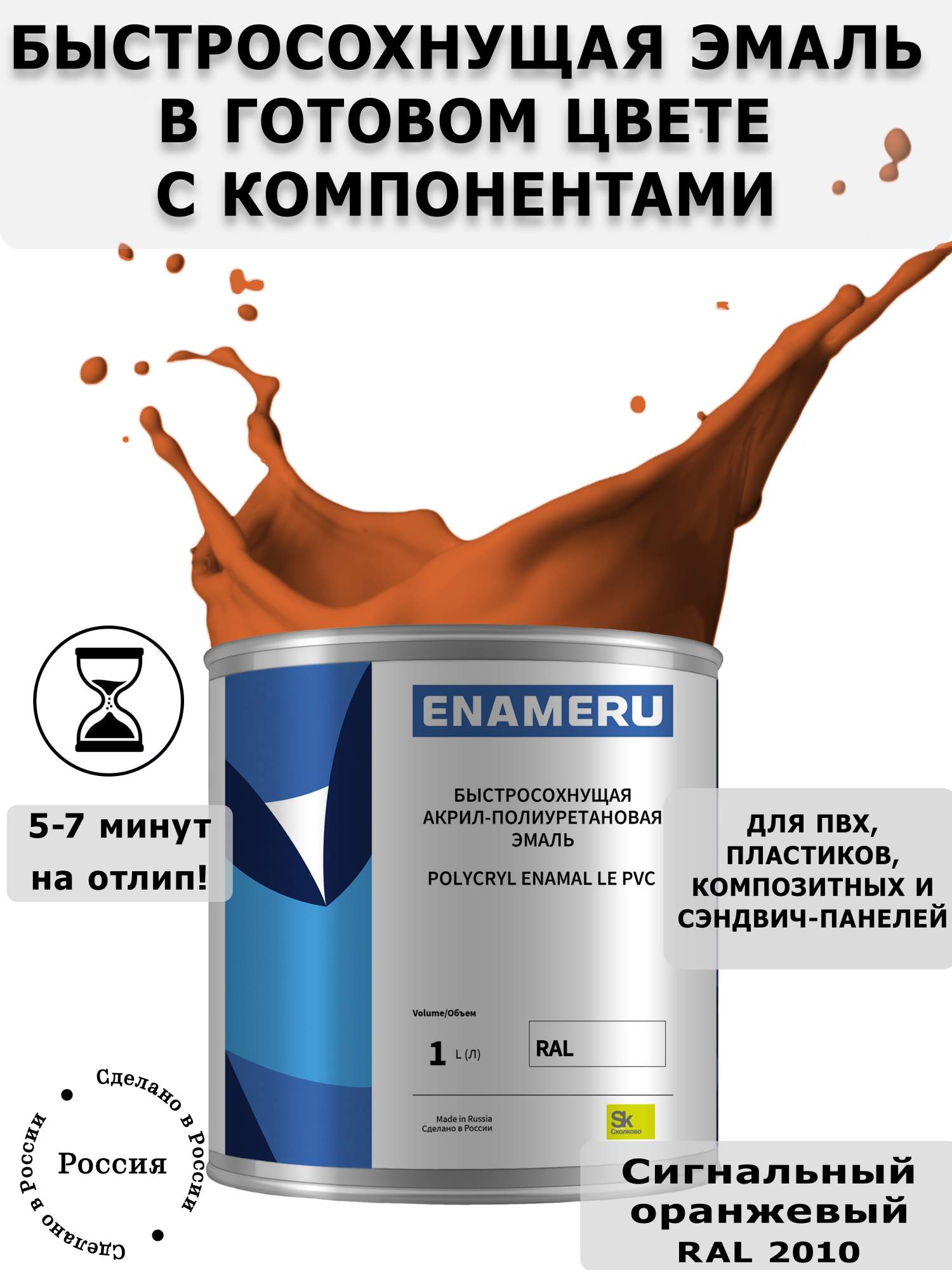 фото Эмаль enameru для пвх, пластика с компонентами, акрил-полиуретановая, 1л, ral 2010