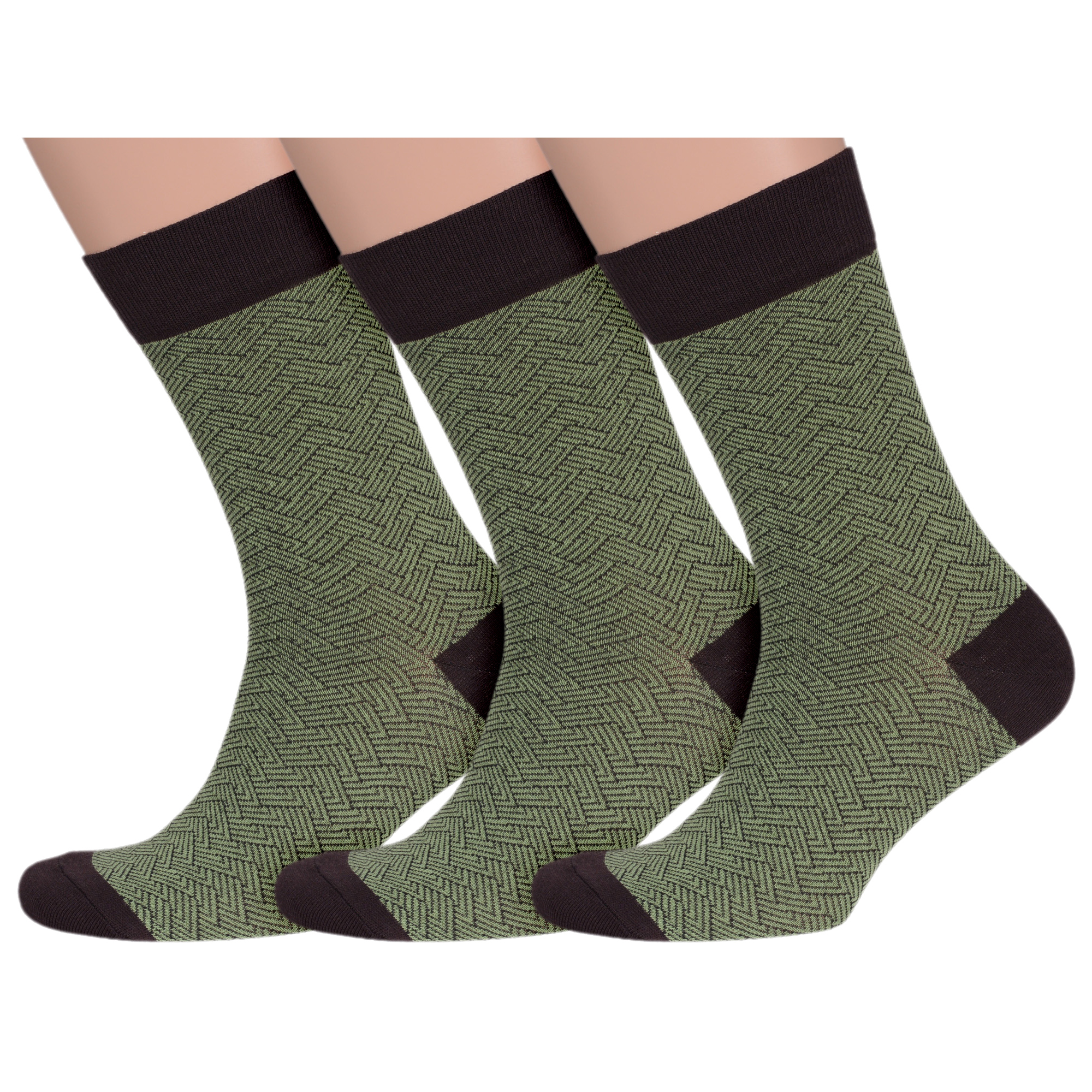 Комплект носков мужских Нева-Сокс 3-МН-НС зеленых; коричневых 25
