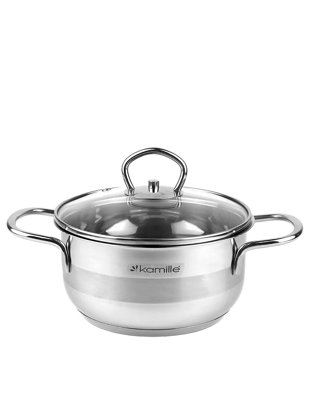 

Кастрюля Kamille 1,5 л из нержавеющей стали 5411 с крышкой, Серебристый, KM 5411