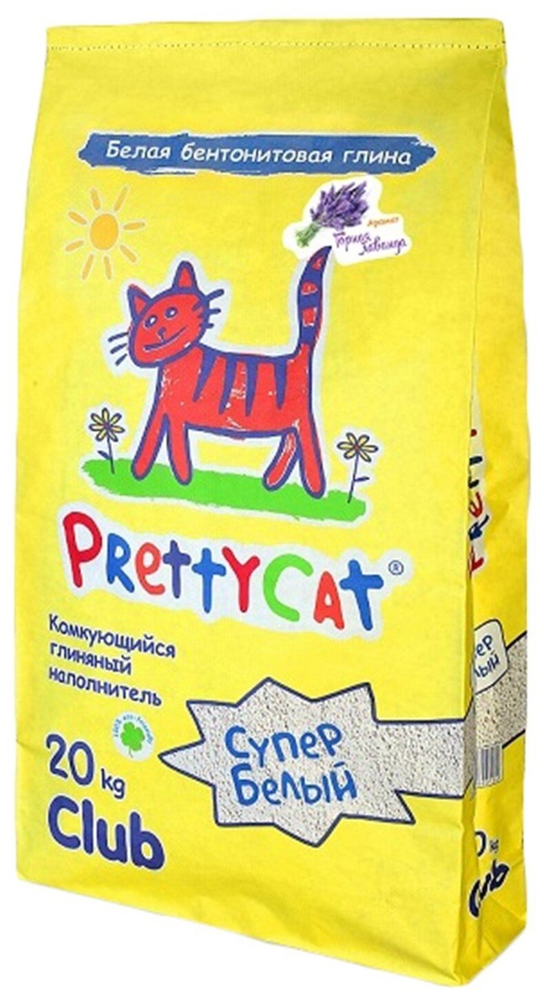 Комкующийся наполнитель PrettyCat Супер белый бентонитовый, лаванда, 20 кг