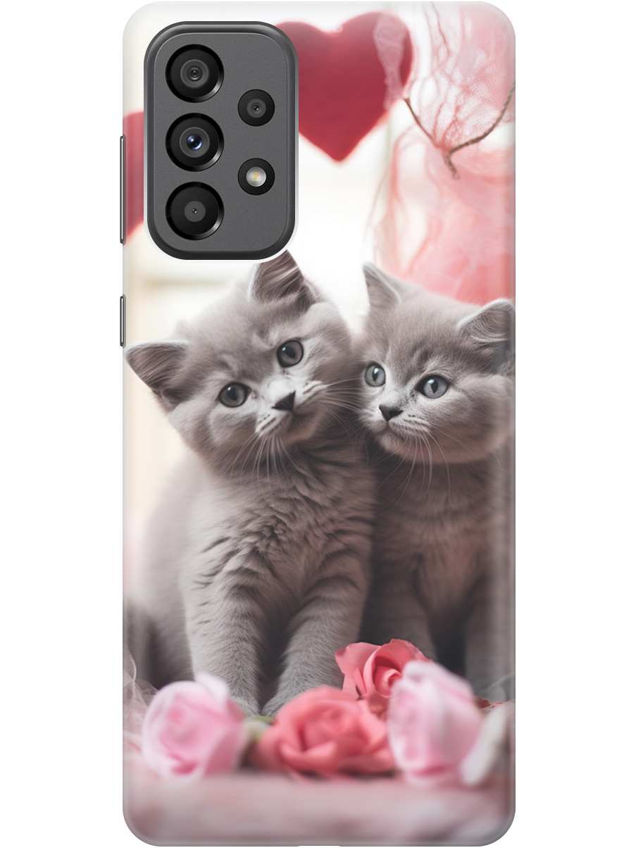 

Силиконовый чехол на Samsung Galaxy A73 5G с рисунком "Котики и сердечки", Красный;серый, 20001057