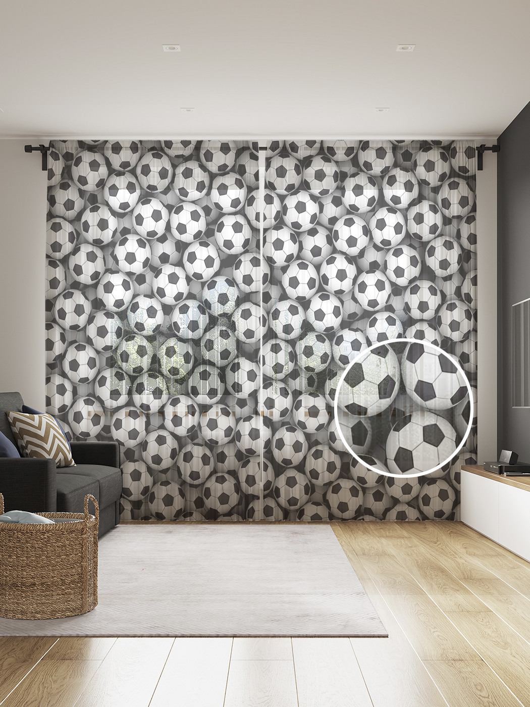 

Фототюль JoyArty "Футбольный дождь", 145x265см (2 полотна со шторной лентой + 50 крючков), Футбольный дождь