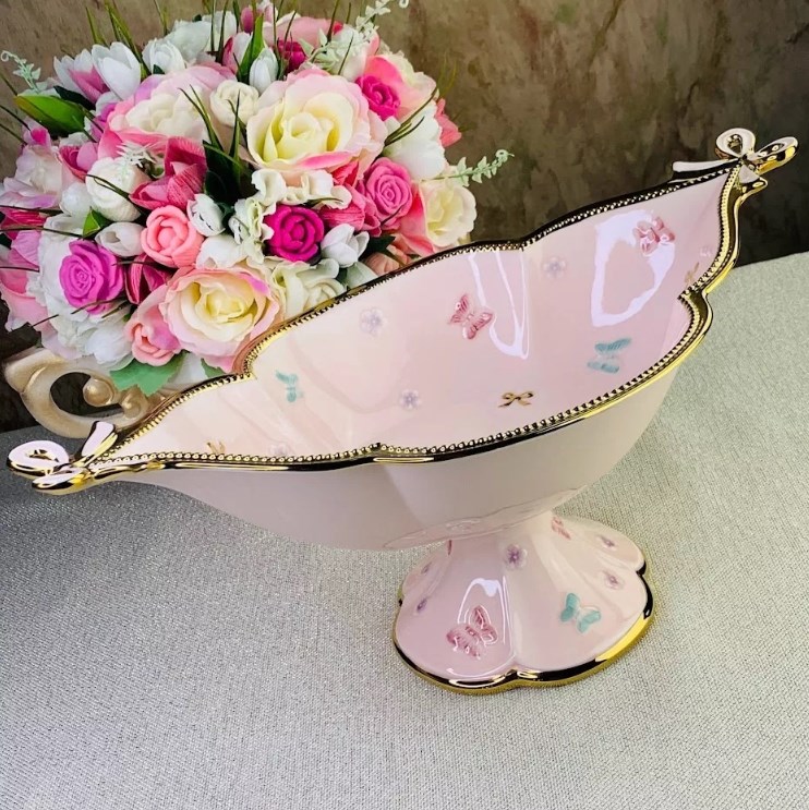 

Фруктовница 41см БАБОЧКИ на ножке в под.уп. Фарфор 144-376 118-144-376, Розовый