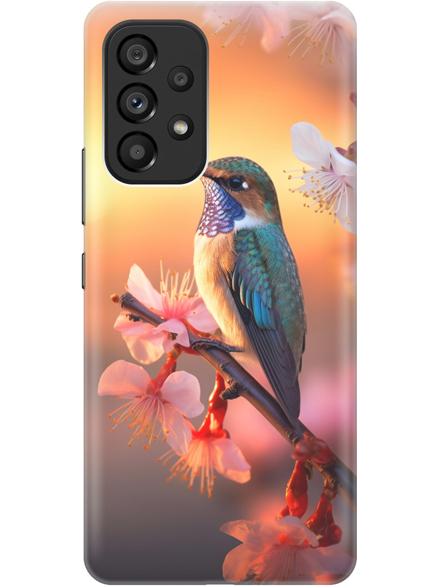 

Силиконовый чехол на Samsung Galaxy A53 5G с рисунком "Птичка и закат", Желтый;красный, 20000850