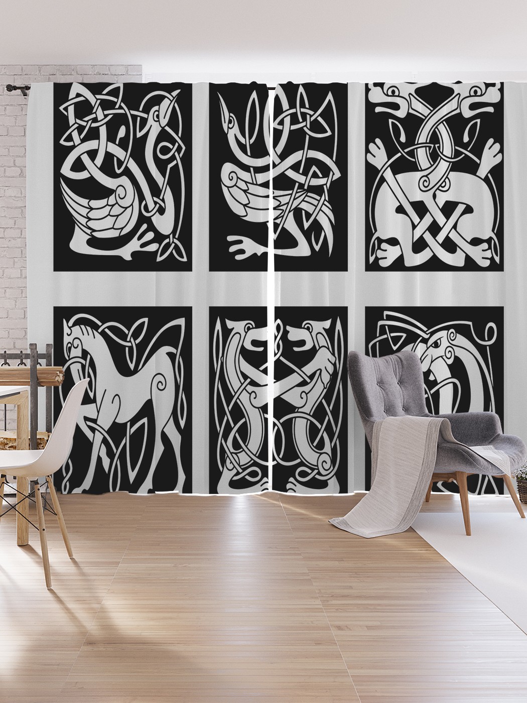 

Шторы под лён JoyArty "Скандинавские орнаменты", серия Oxford DeLux, 340х265 см, Скандинавские орнаменты