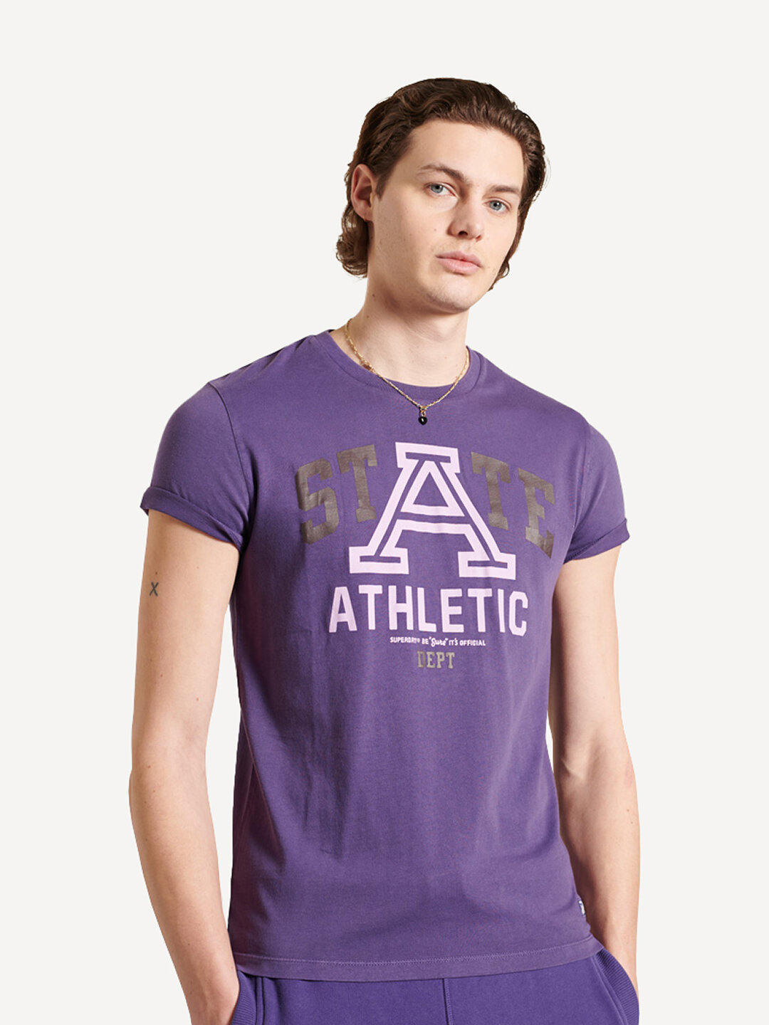 

Футболка мужская Superdry OVERDYE COLLEGIATE STATE TEE фиолетовая L, OVERDYE COLLEGIATE STATE TEE
