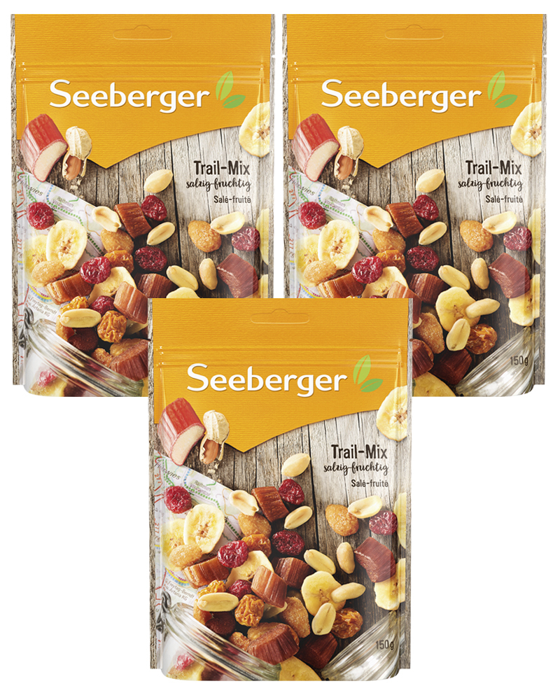 Смесь Seeberger орехов, соленого арахиса, ягод, ревеня и банановых чипсов 150 гр - 3 шт