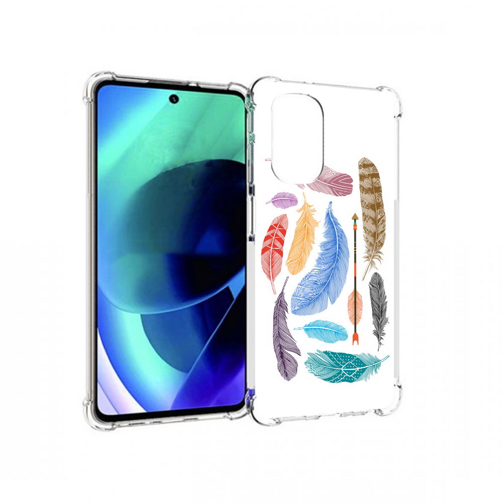

Чехол MyPads Tocco для Motorola Moto G51 разноцветные перья (PT227078.365.572), Прозрачный, Tocco